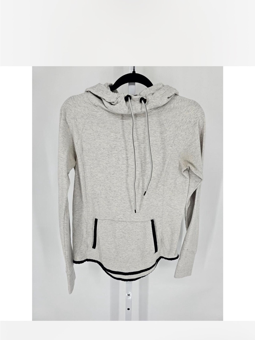 Athleta Light Gray Hooded Pullover with Black Contrast Trim